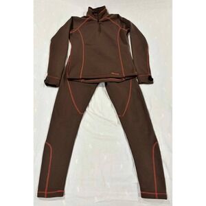 Marmot Women's Brown Fleece Lined Base Layer Set Quarter Zip Top and Leggings M